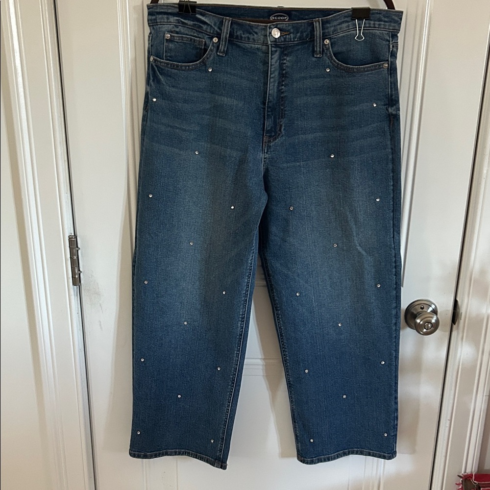 Scoop Blue  Straight Cropped Jeans with Stud Jewel Accents.